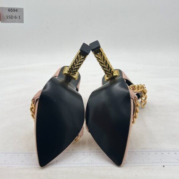 FYS Beige Sexy Golden Metal Chunky High Heel Chains Decor Open Toe Dressy Sandal - Picture 7 of 8